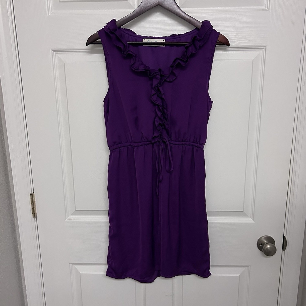 Criss Cross Purple Sleeveless Ruffle Dress Women's Large Tie Waist Office Work